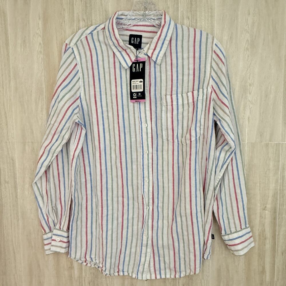 GAP Linen Blend Shirt Women’s Small Oversized Relaxed Fit Multicolor Striped